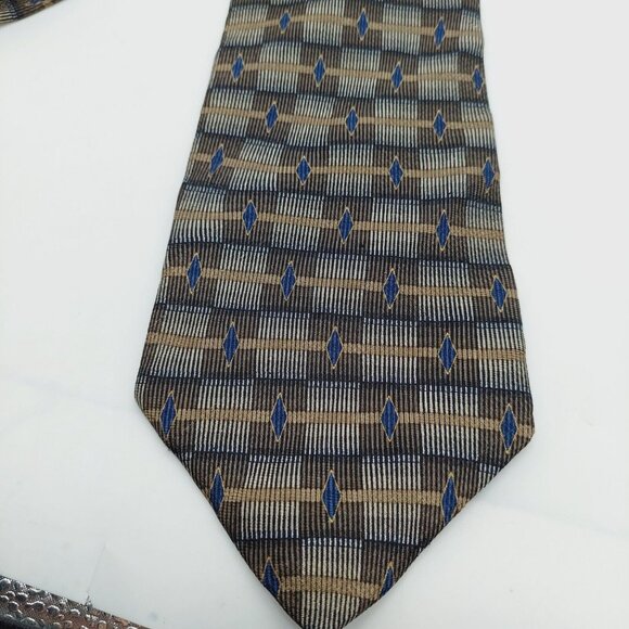 Magic Johnson 100% Silk Men's Neck Tie 3.5" W x 57" L Brown Blue Geometric - Picture 8 of 8